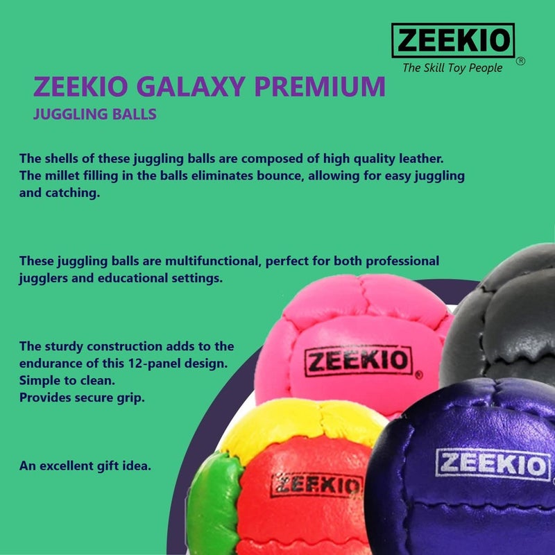 Zeekio Galaxy Juggling Balls - Premium 12 Panel Genuine Leather Balls - 130g - 67mm - Pack of 3 - Cosmo - Image 3
